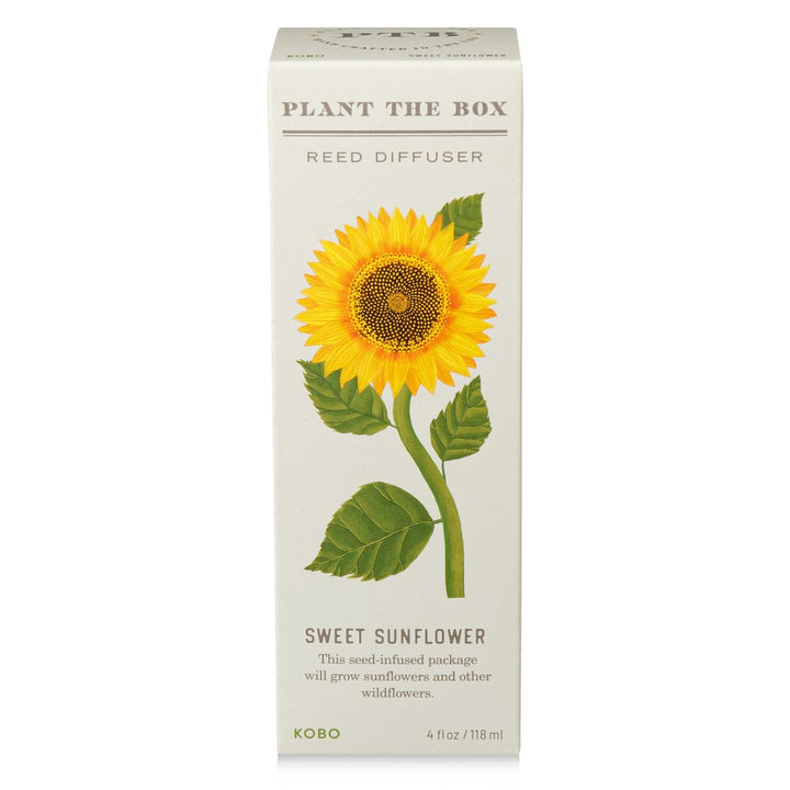 Kobo Reed Diffuser packaging with sunflower design on a white background