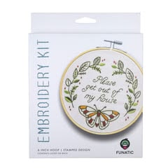 Embroidery kit packaging with a hoop and butterfly design, featuring the brand 'Funatic'.