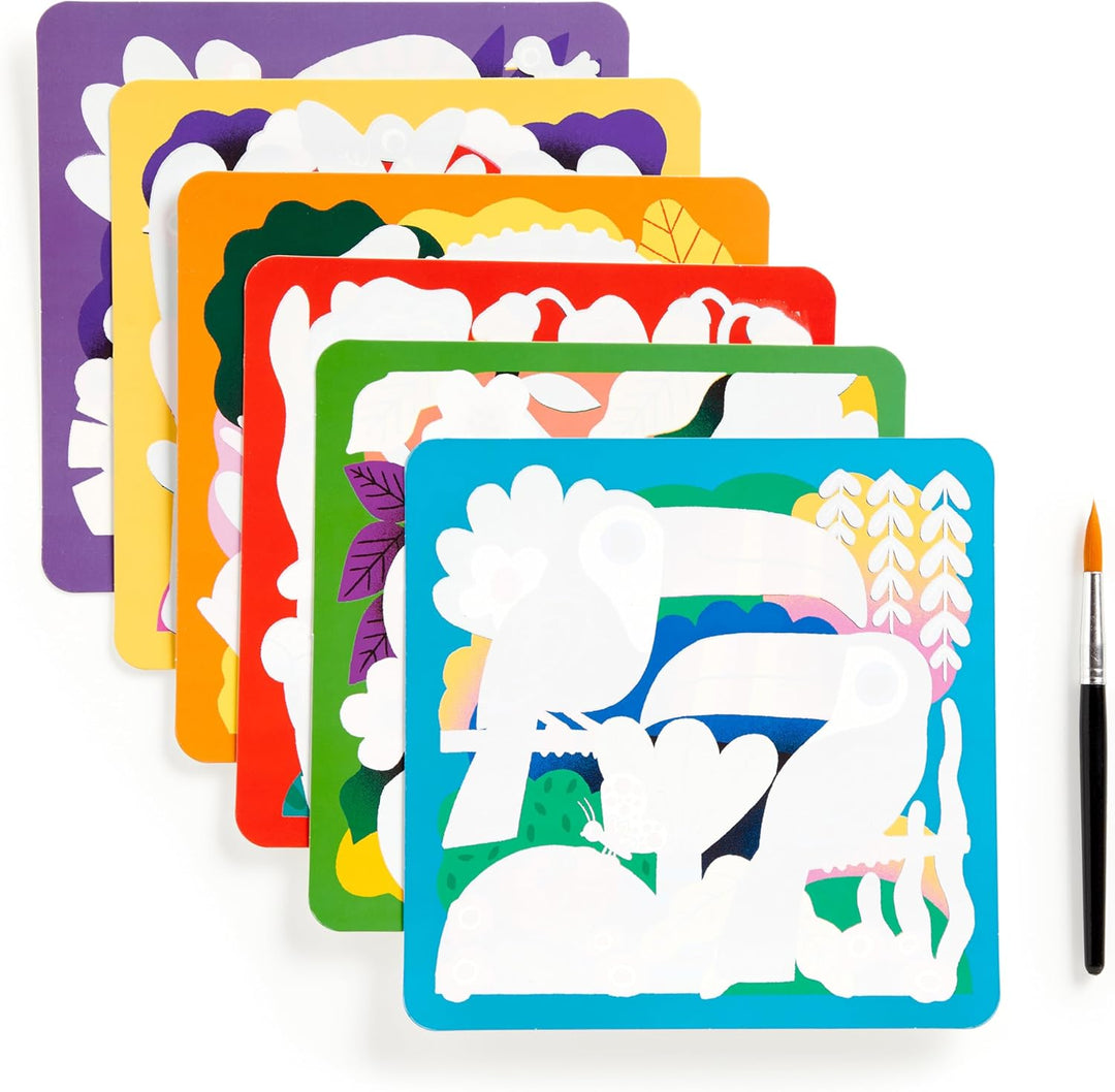 Set of colorful placemats with cut-out designs on a white background