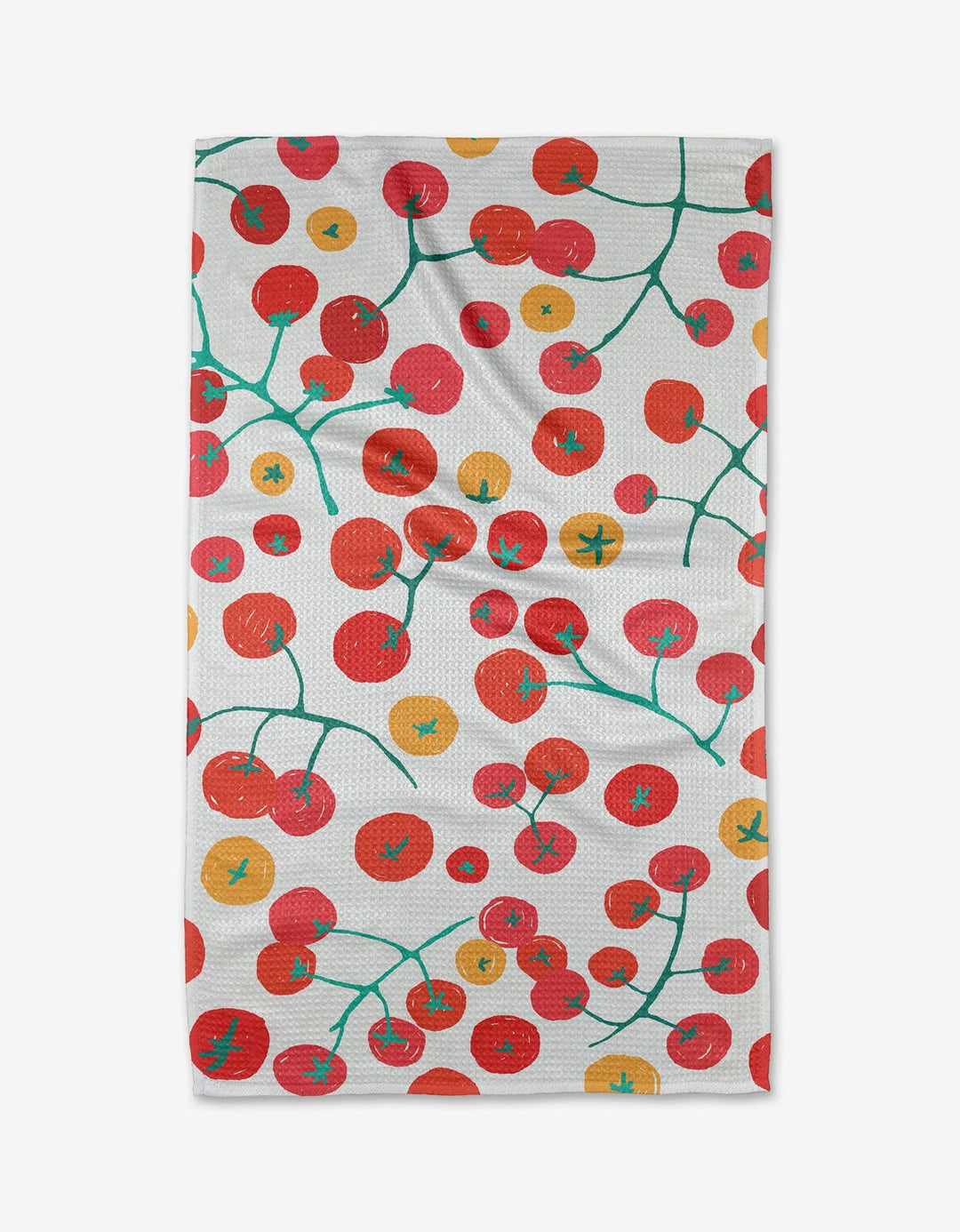 Tea towel with cherry pattern on a white background
