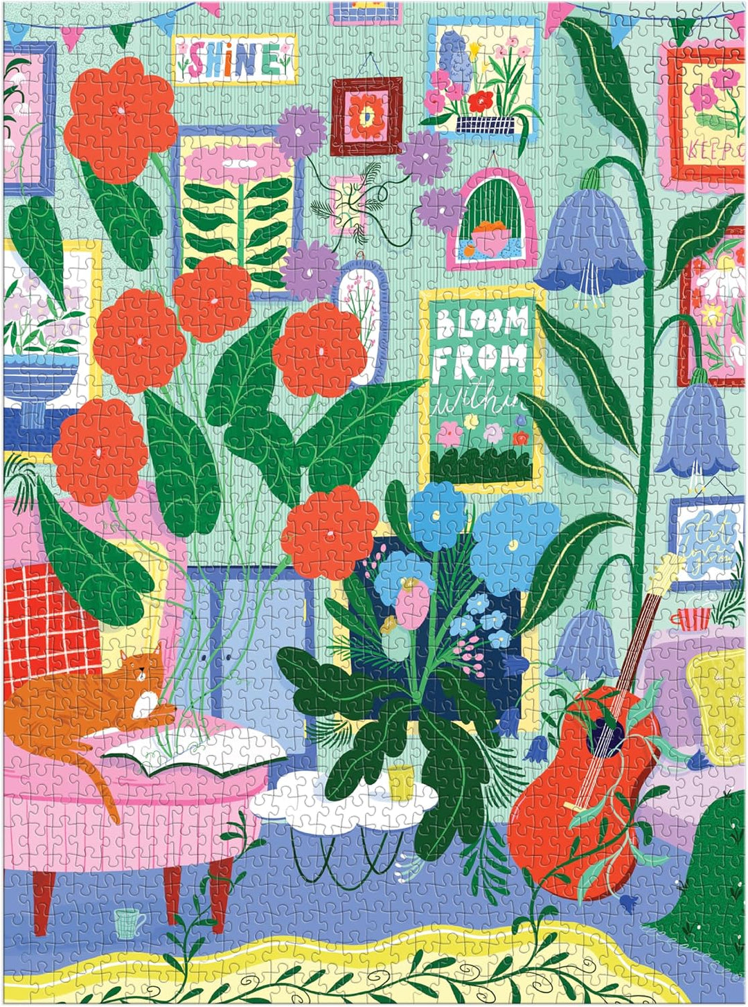 Colorful puzzle with floral and indoor scene design