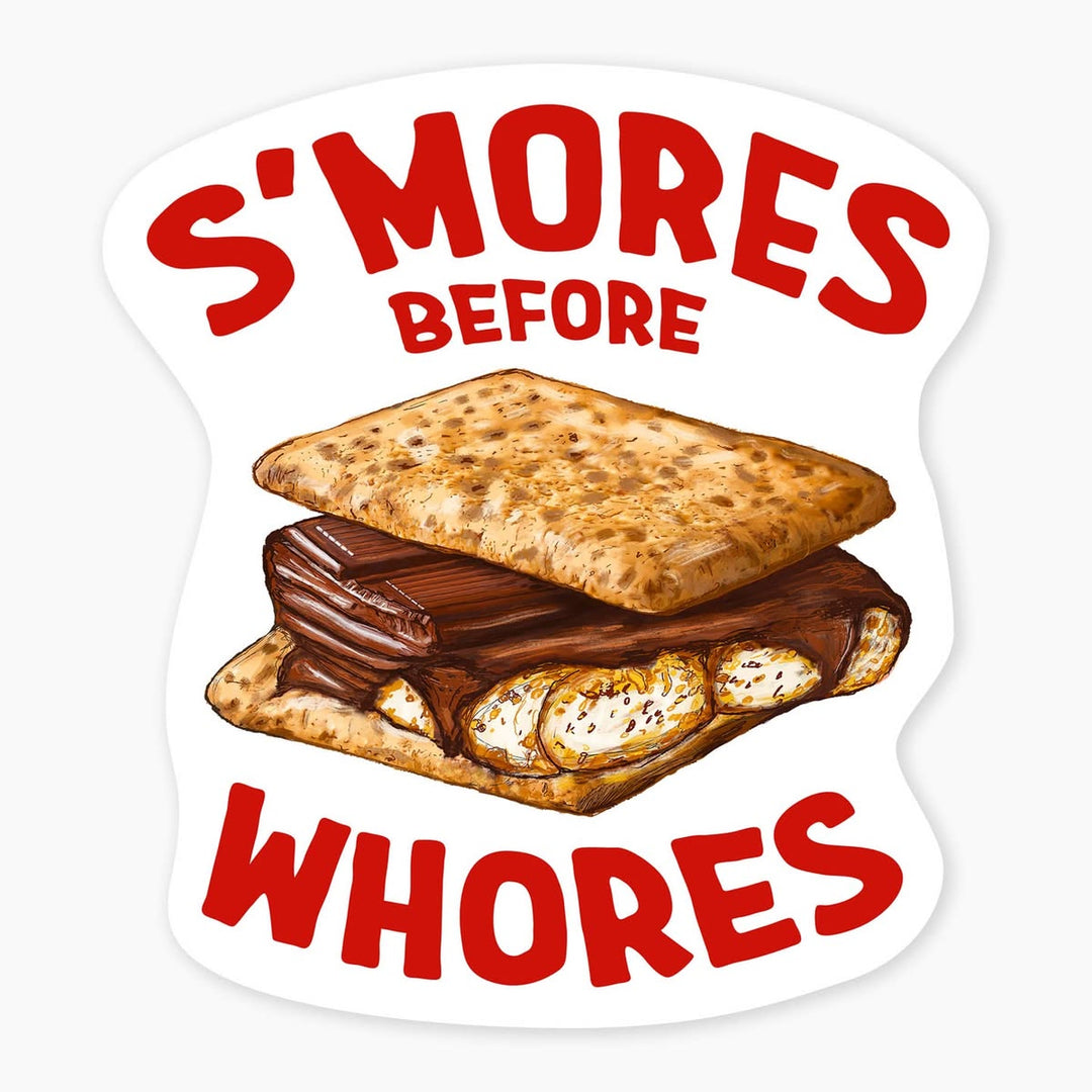Sticker with a s'mores graphic and text on a white background