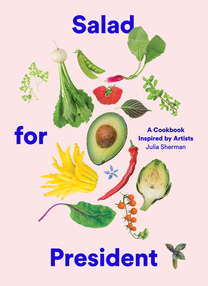Book cover of 'Salad for President' with vegetables and text on a pink background