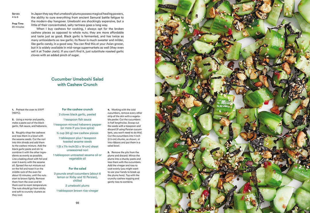 Cucumber Umeshi Salad with Cashew Crunch recipe in a magazine or book format.