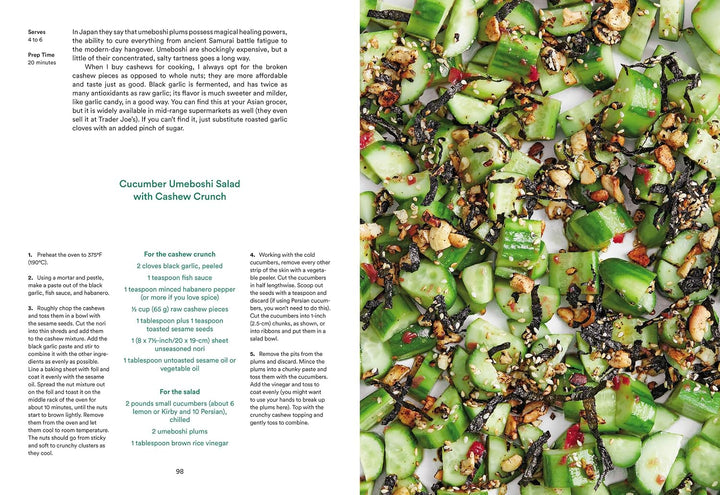 Cucumber Umeshi Salad with Cashew Crunch recipe in a magazine or book format.