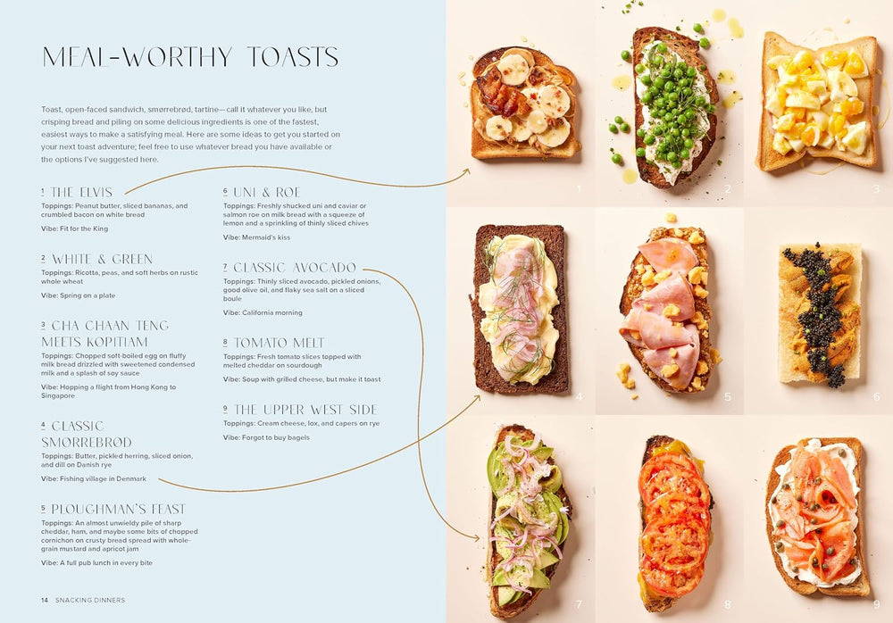 Various types of toast with different toppings on a light background