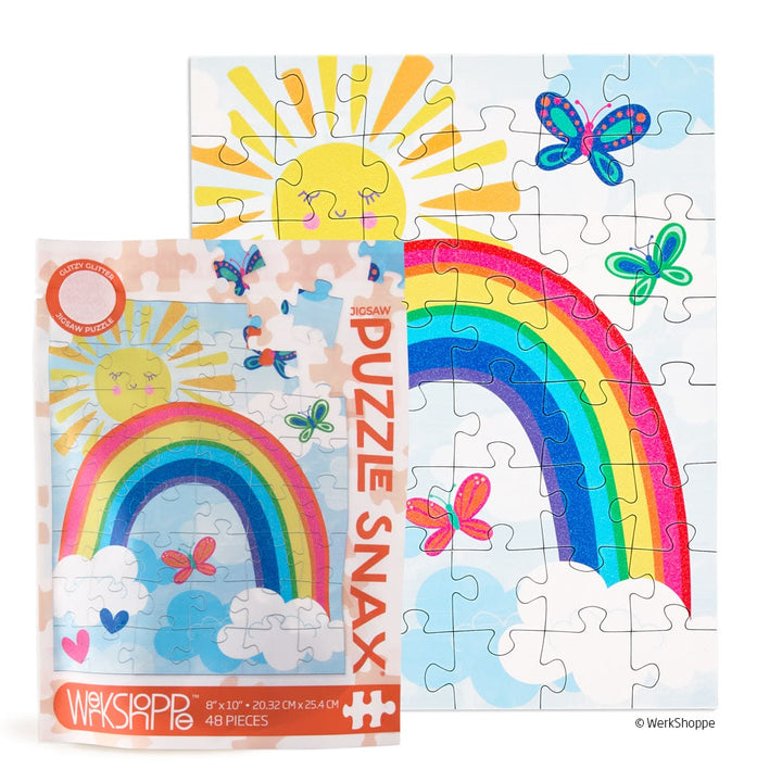 Children's puzzle with rainbow and butterfly design, featuring the Werkshoppe brand.