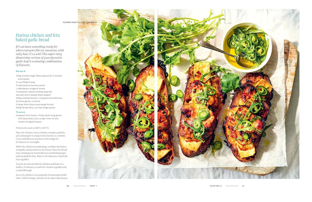 Three slices of grilled bread with arugula and green toppings on a white surface.