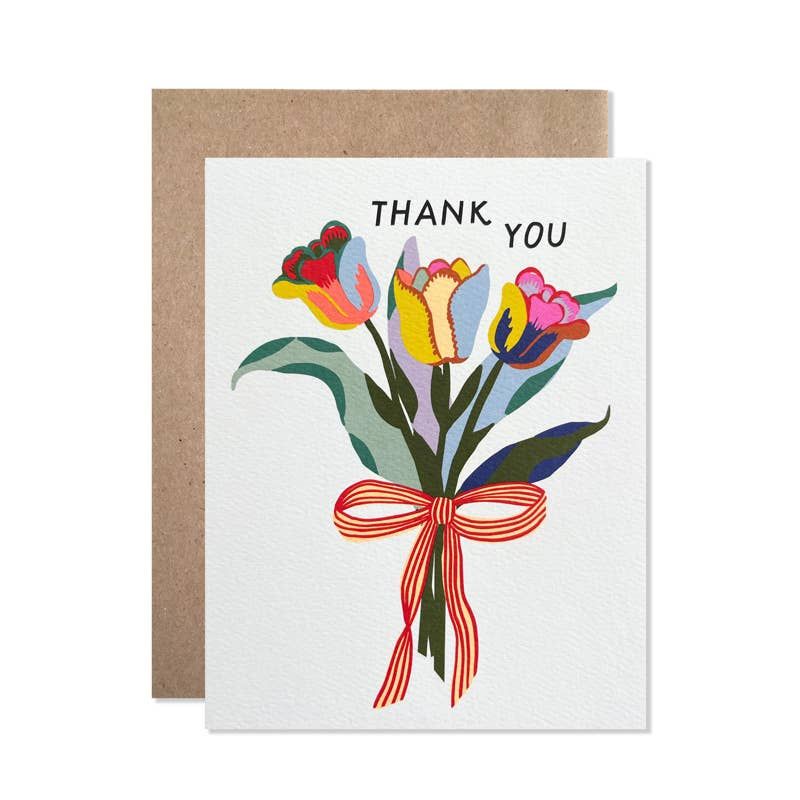 Greeting card with floral design and 'Thank You' text, featuring a brown envelope.