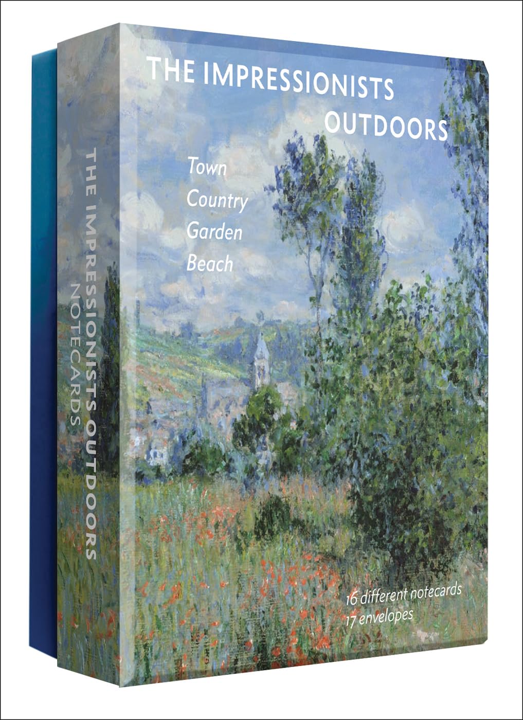 Box of 'The Impressionists Outdoors' notecards with a scenic painting on the cover.