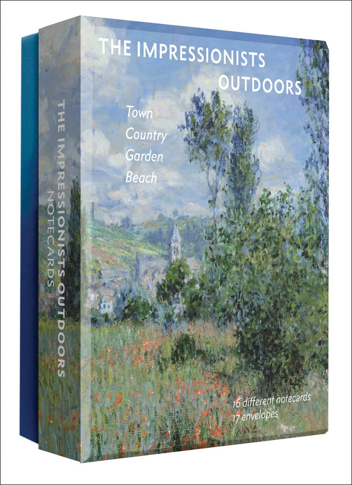 Box of 'The Impressionists Outdoors' notecards with a scenic painting on the cover.