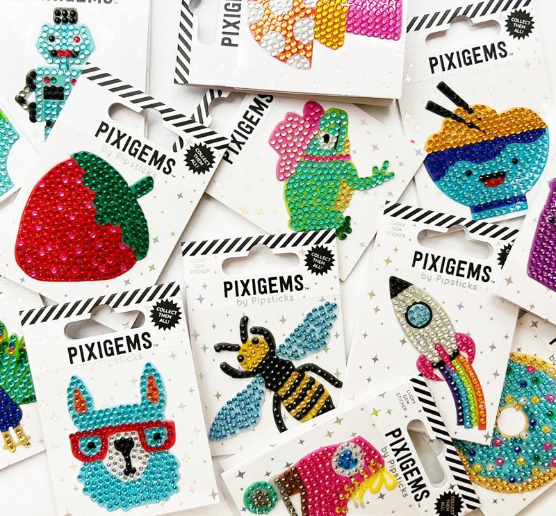 Pixigems craft kits with colorful designs on packaging
