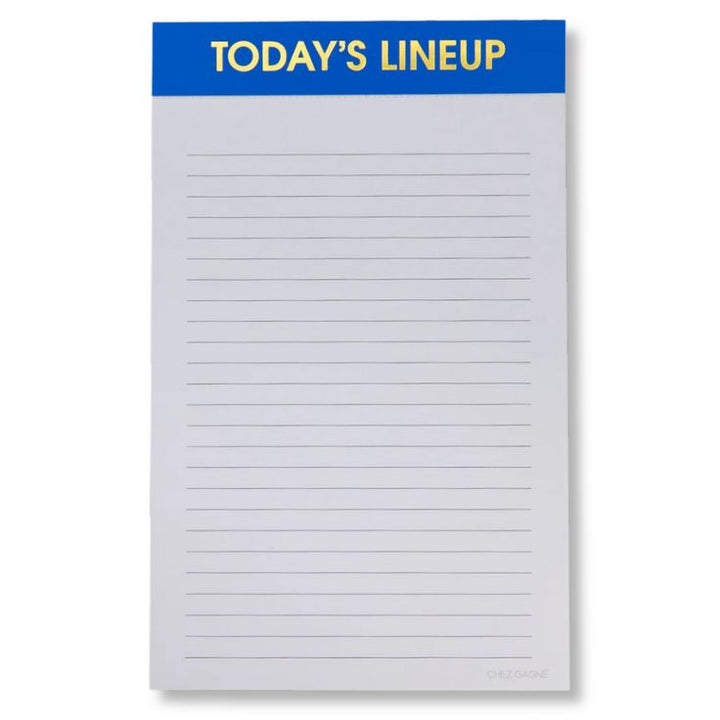 Notepad with 'Today's Lineup' text on a blue banner