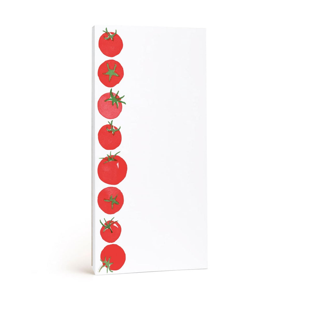 Notepad with red tomato illustrations on a white background