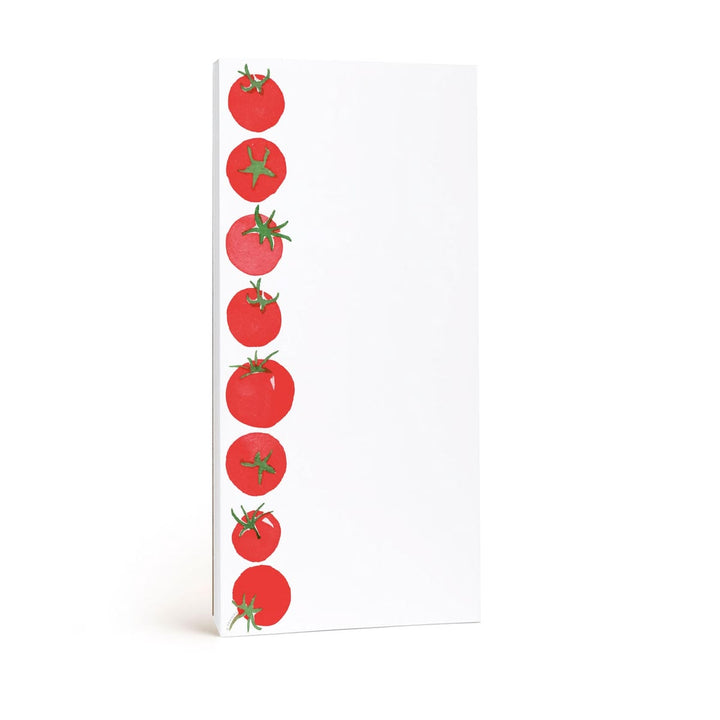 Notepad with red tomato illustrations on a white background