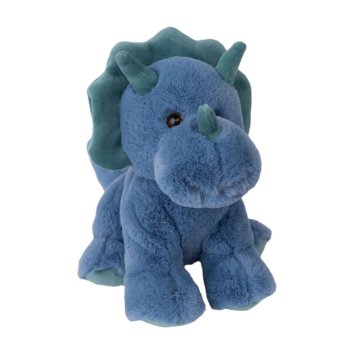 Blue plush dinosaur toy on a white background