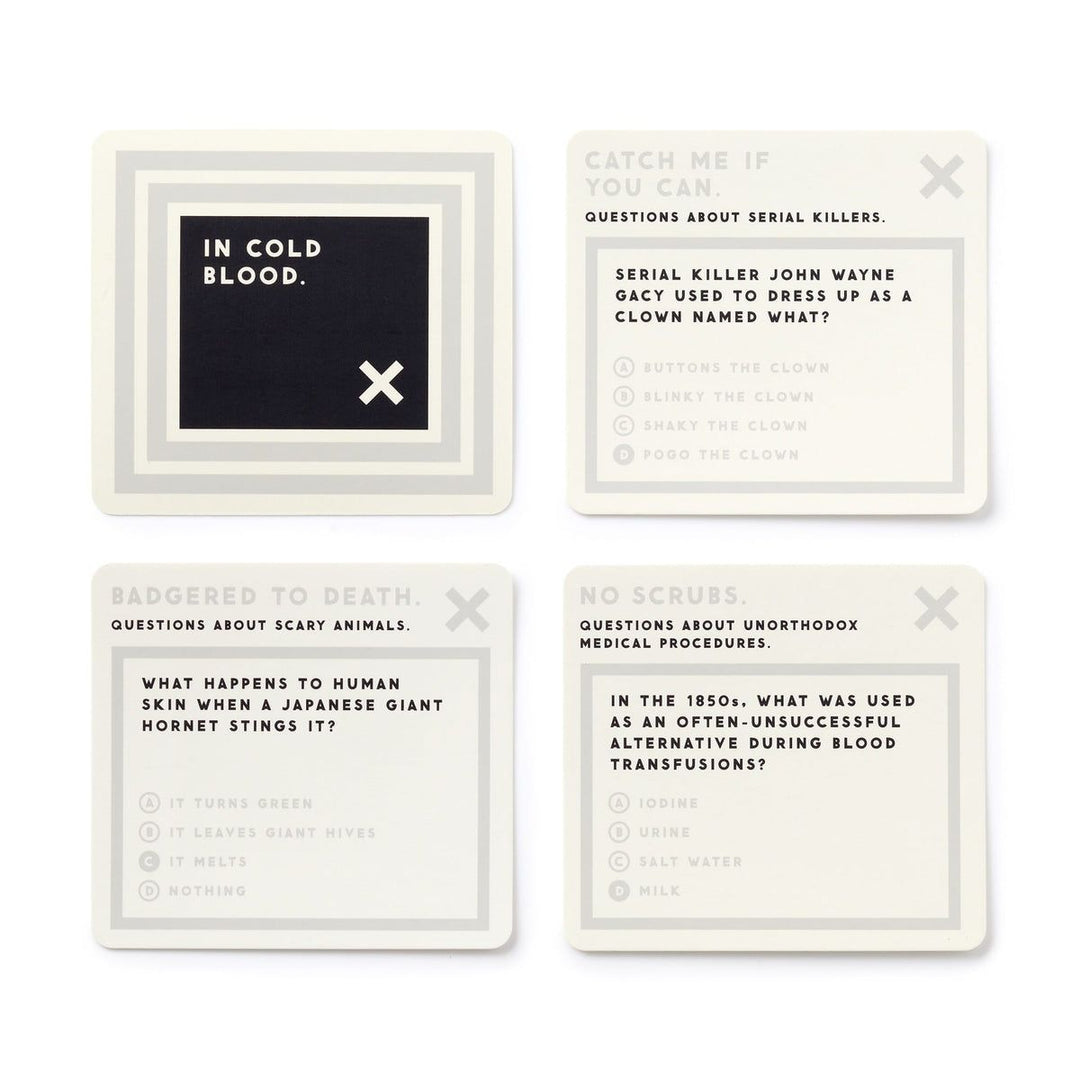 Set of cards with text and question prompts on a white background
