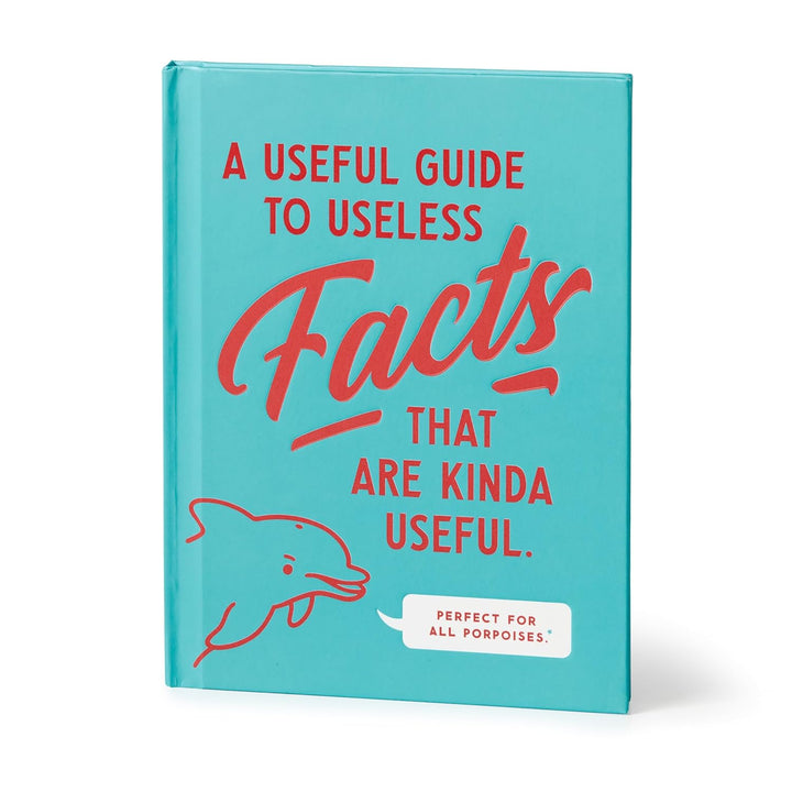 Book titled 'A Useful Guide to Useless Facts That Are Kinda Useful' with a dolphin illustration on a white background