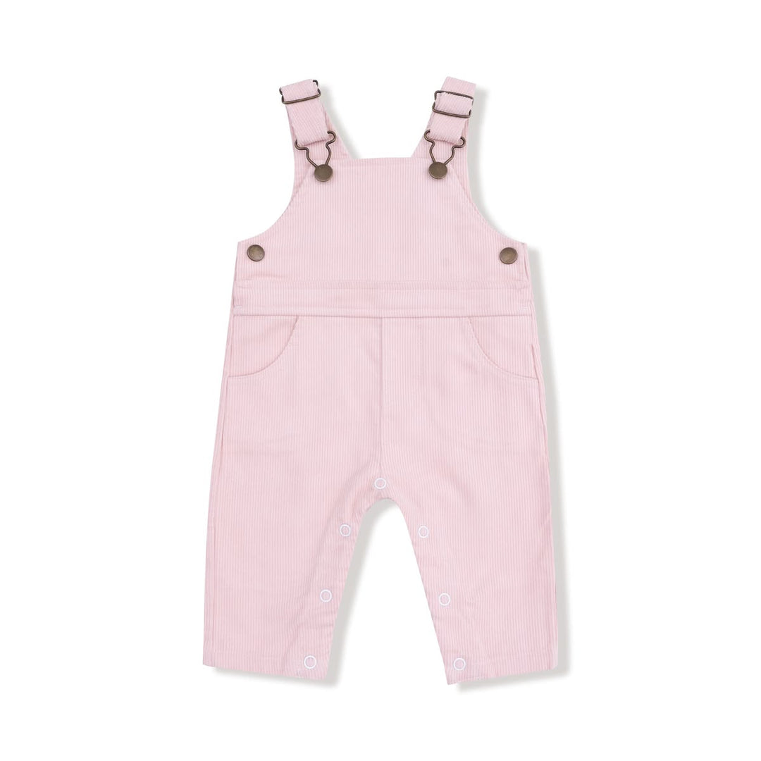 Pink children's overalls with straps on a white background