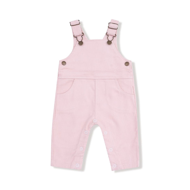 Pink children's overalls with straps on a white background