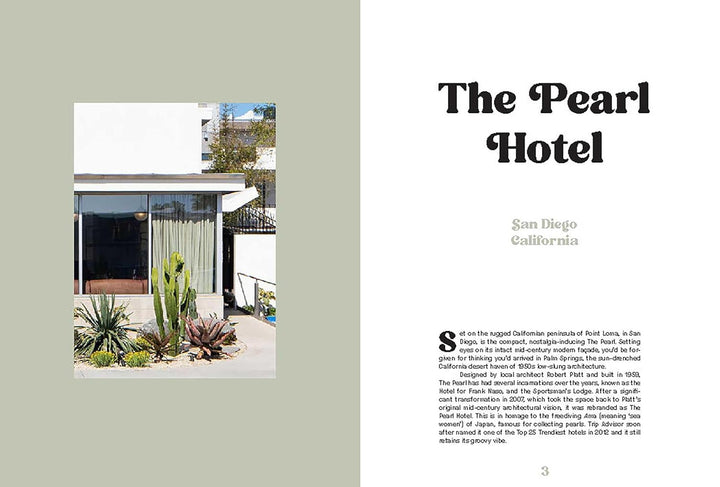 Advertisement for The Pearl Hotel in San Diego, California with text and photo of the hotel exterior.