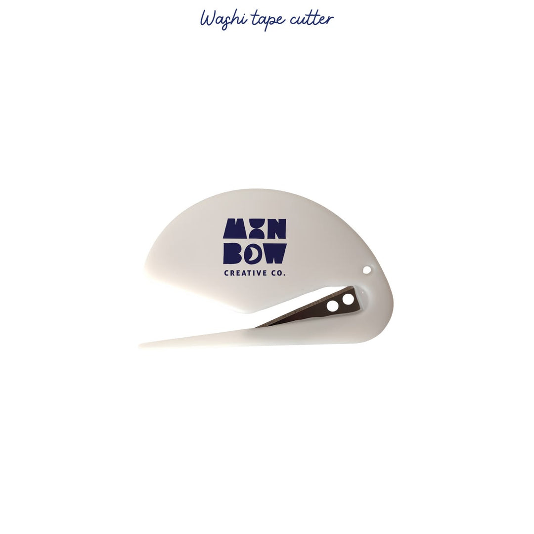 Washi tape cutter with 'Min Bow Creative Co.' branding on a white background