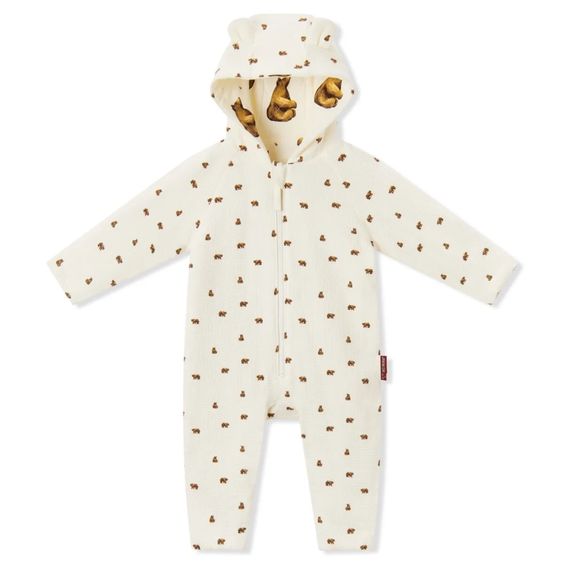 Honey Bear Reversible Waffle Knit Quilted Hooded Jumpsuit - Milkbarn