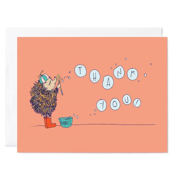Hedgehog + Bubbles Thank You Greeting Card