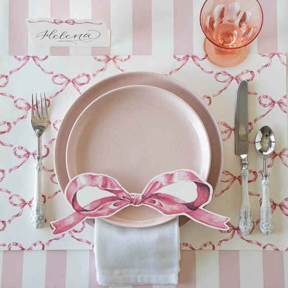 Pink Bow Lattice Placemat - Hester & Cook - Hank & Sylvie's 