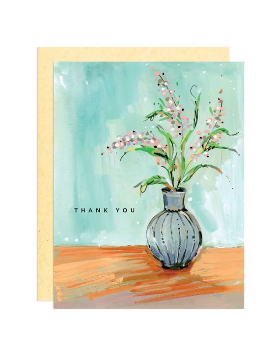 Hank & Sylvie's - Thank you Pink Flowers Greeting Card - Darling Lemon