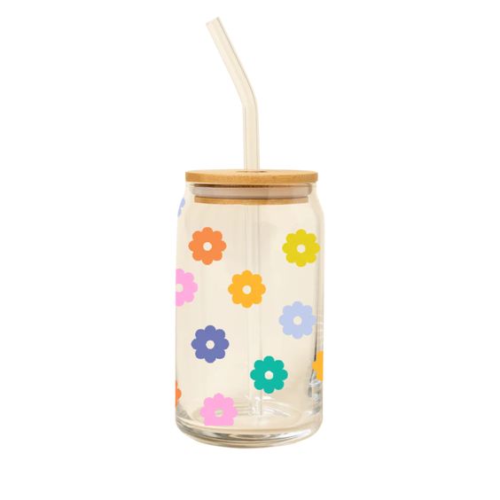 Beer Can Glass with Straw: Daisy