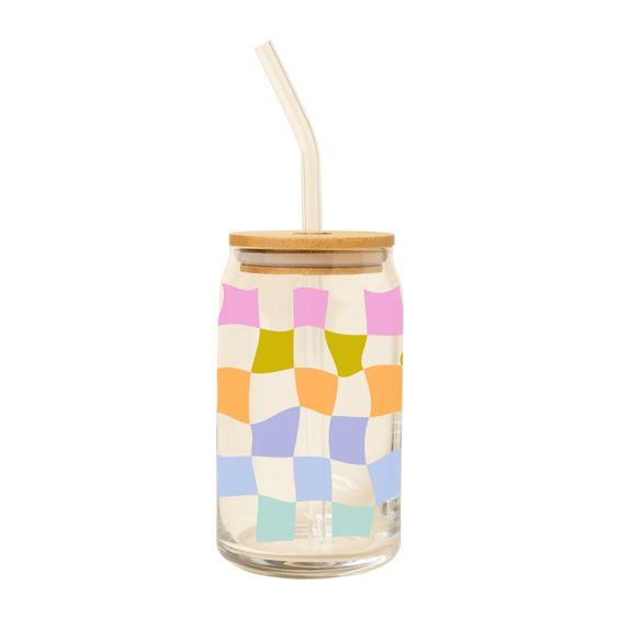 Beer Can Glass with Straw: Carnival Check