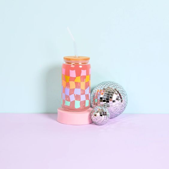 Beer Can Glass with Straw: Carnival Check