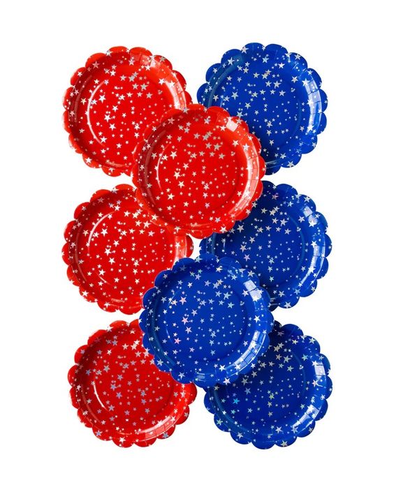 Red/Blue Sparklers Scallop Plate Set - Hank & Sylvie's