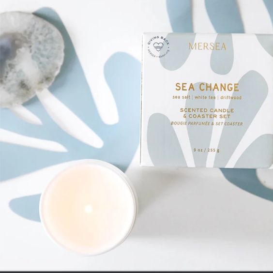 Hank & Sylvie's - Agate Candle - Sea Change Boxed Candle & Coaster