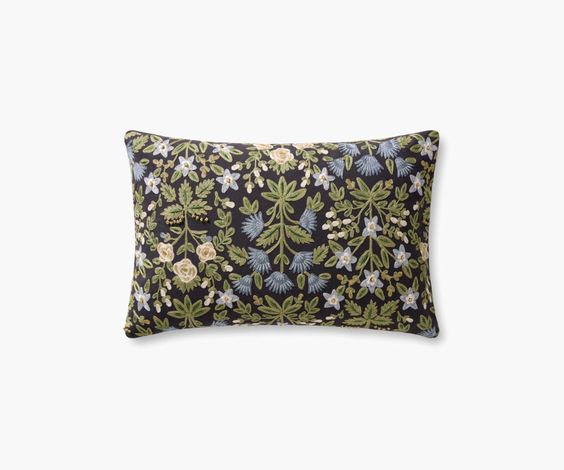 Mughal Rose Embroidered Lumbar Pillow - Rifle Paper Co.