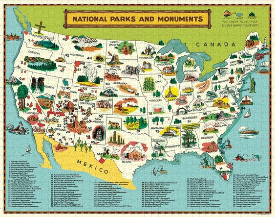 National Parks Map Vintage 1000 Piece Puzzle