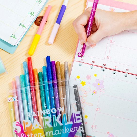 Rainbow Sparkle Glitter Markers Set of 15