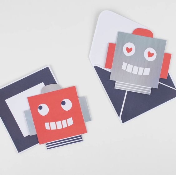 Robot Concertina Valentine Cards with Stickers