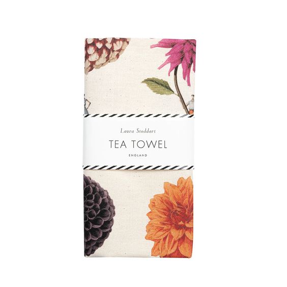 In Bloom Multi Dahlia Linen Tea Towel