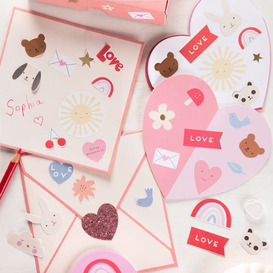 Heart Concertina Valentine Cards with Stickers