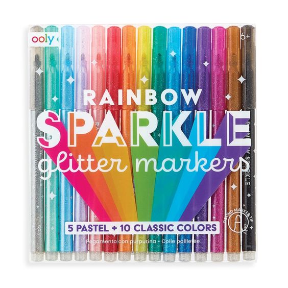 Rainbow Sparkle Glitter Markers Set of 15