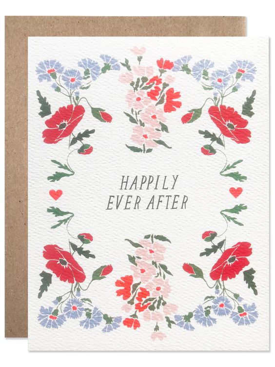 Happily Ever After Cornflower & Poppy Wedding Card